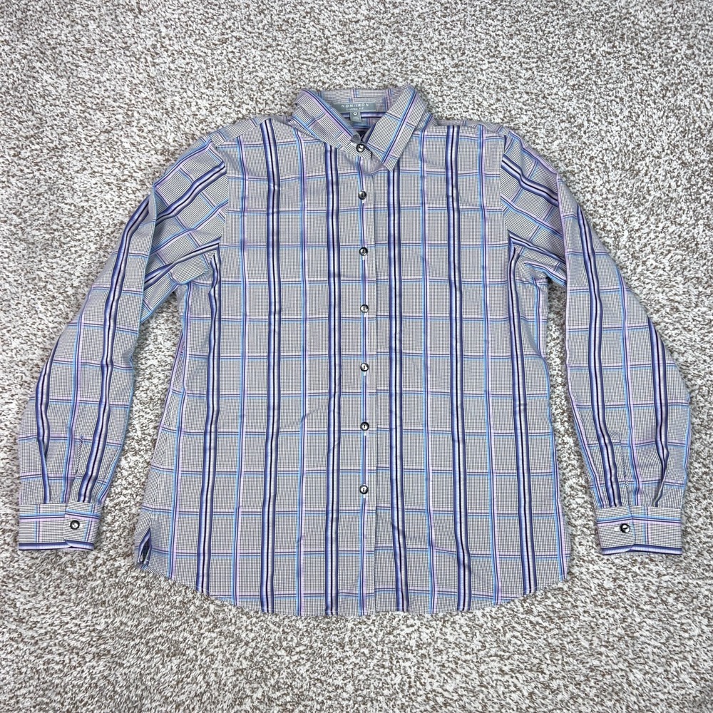 Foxcroft Womens Shirt 10 Multicolor Plaid Long Sleeve Non Iron Button Up Cotton